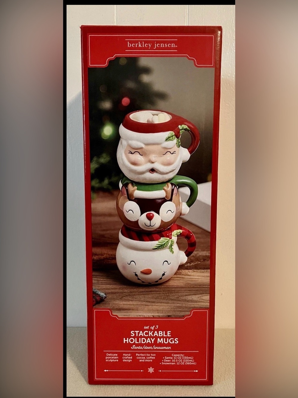 Berkley Jensen Red, Green & White Stackable Holiday Mugs - Set of 3